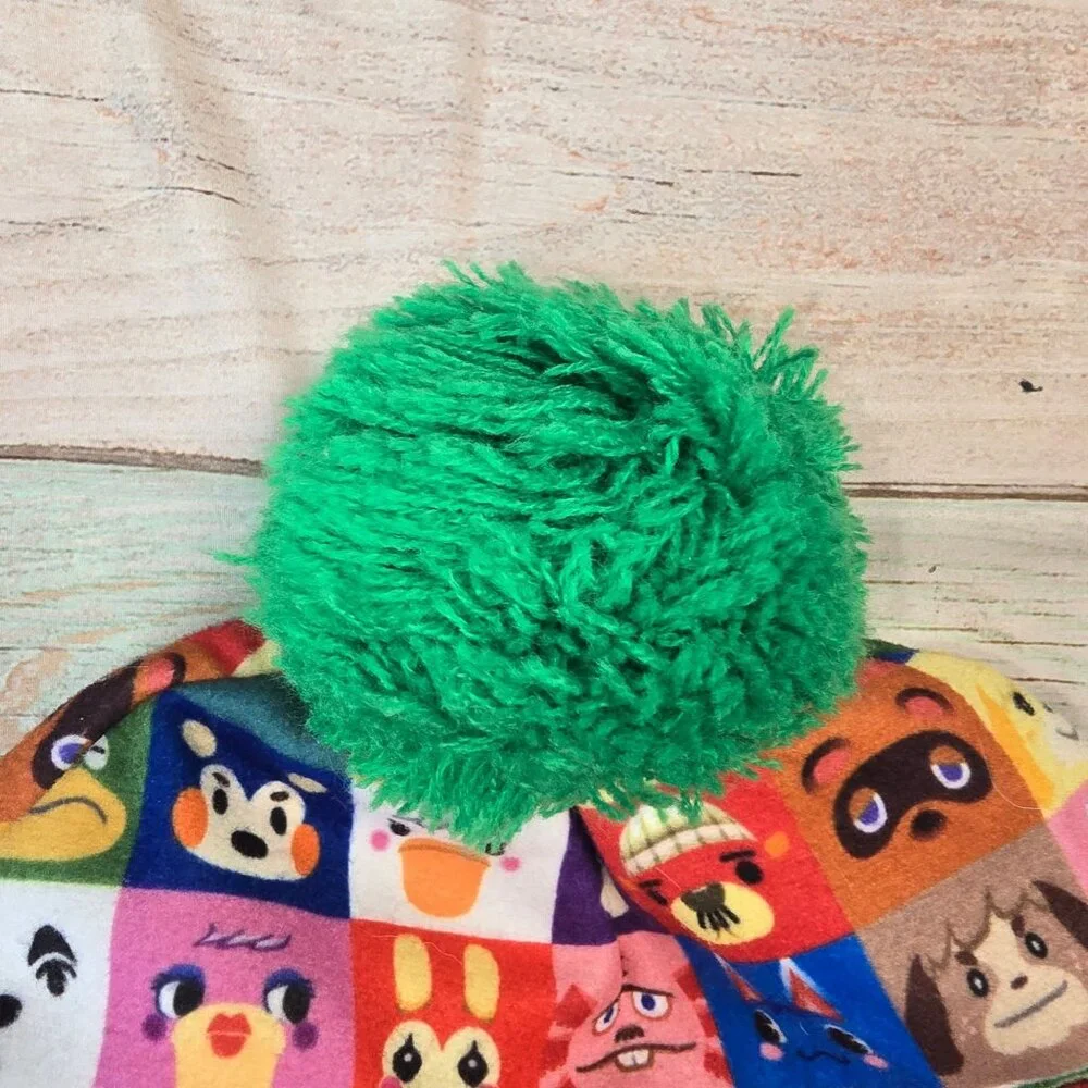 Animal Crossing Green Knit Pom Beanie With Character Print One Size Fits Most - Picture 4 of 6